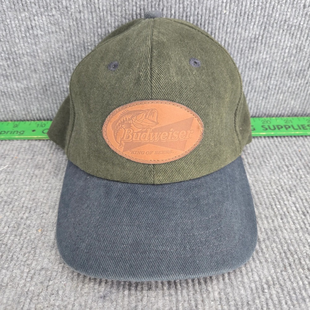 Budweiser K-Products Vintage Baseball Cap Hat Green Navy Leather Patch